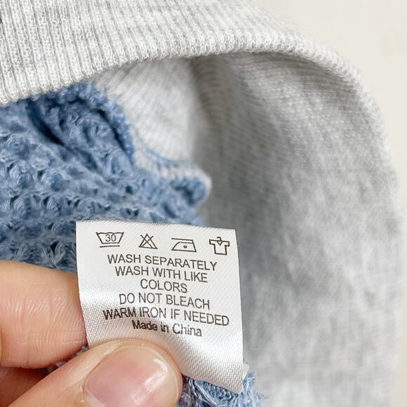 Boutique Womens Small S Blue Waffle Knit VNeck Wrap Sweater Colorblock Gray - Picture 10 of 10